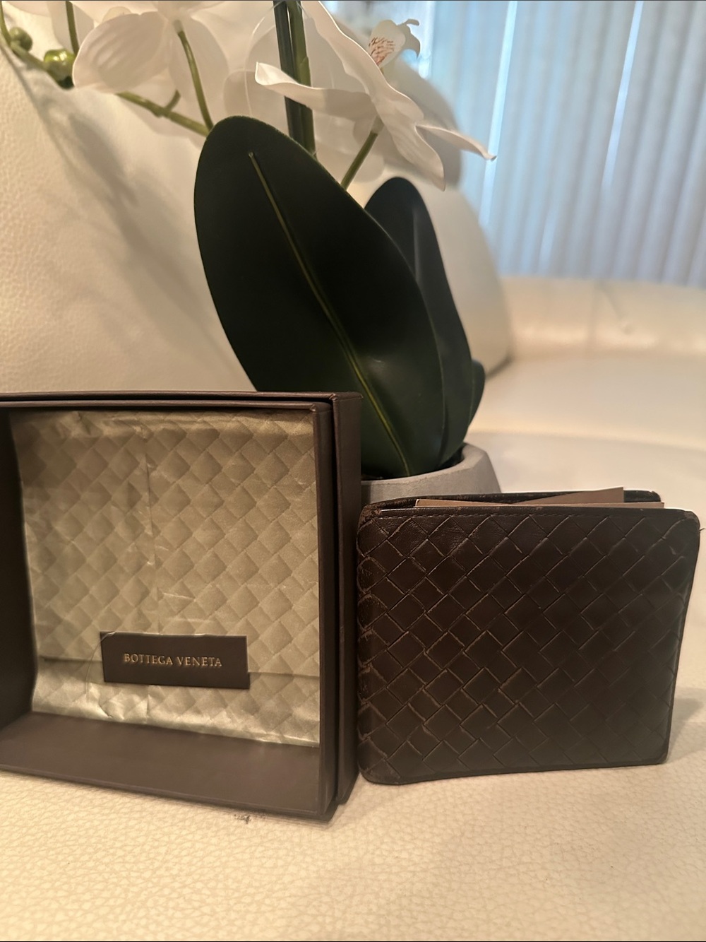 Bottega Veneta Dark Brown Intrecciato Leather Wallet